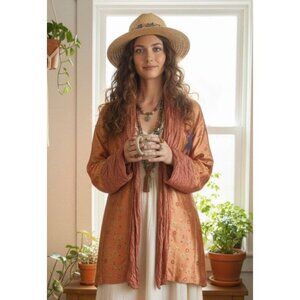 NWT Lee Andersen Art To Wear Orange Crinkle Floral Applique Open Jacket One Size